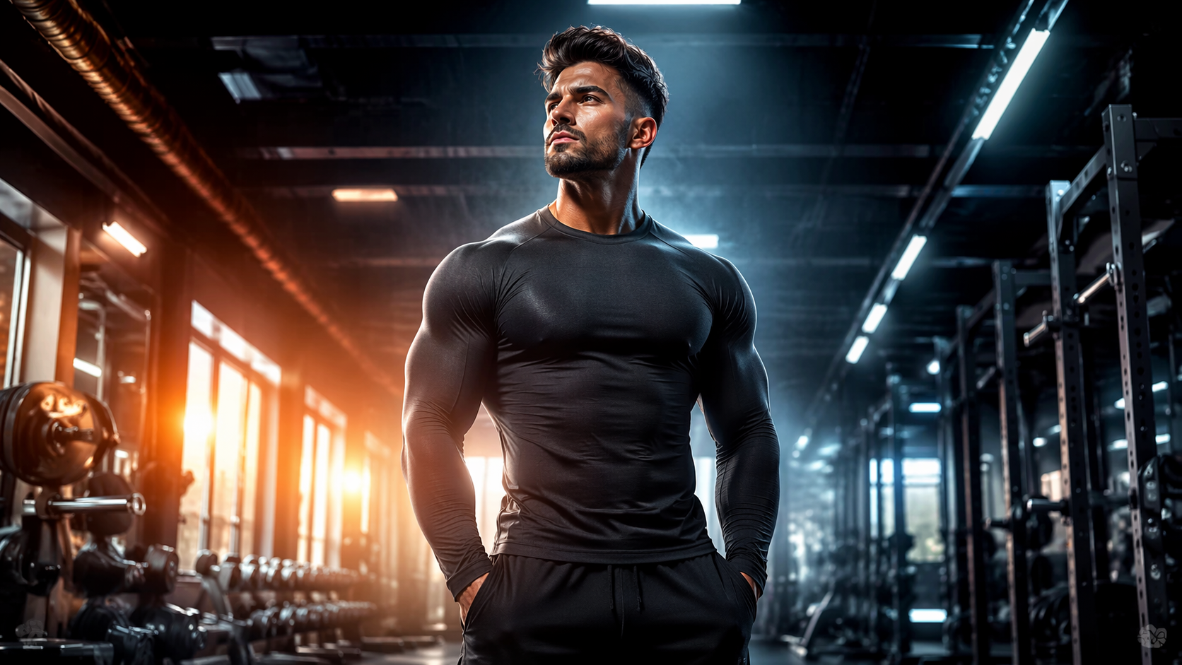 Filtro de esteroides Dreamina AI, ejemplo 1: Retrato heroico de gimnasio