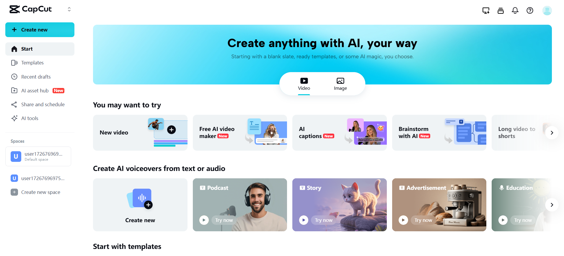 CapCut Web homepage