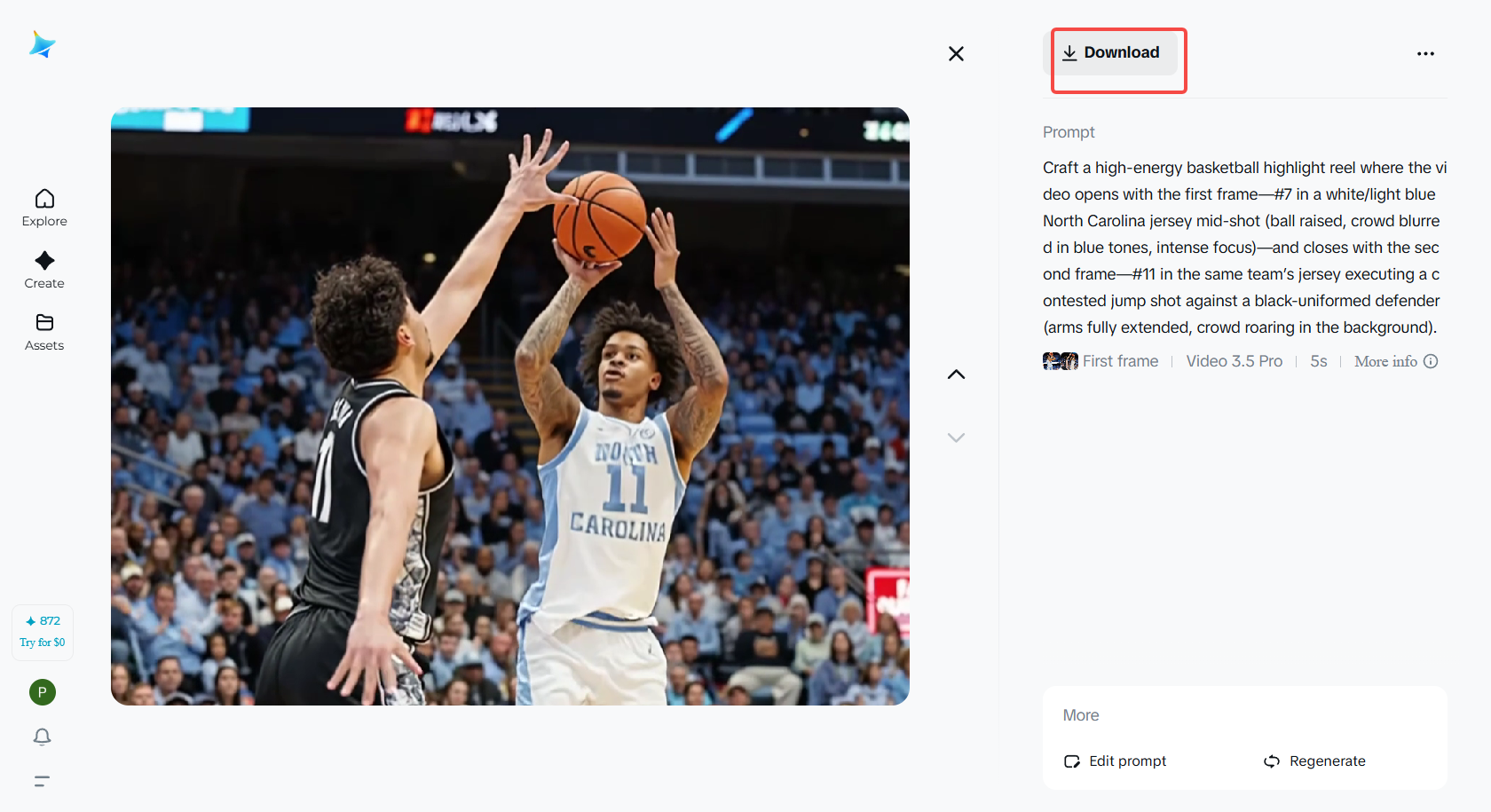 Downloading the highlights video in Dreamina