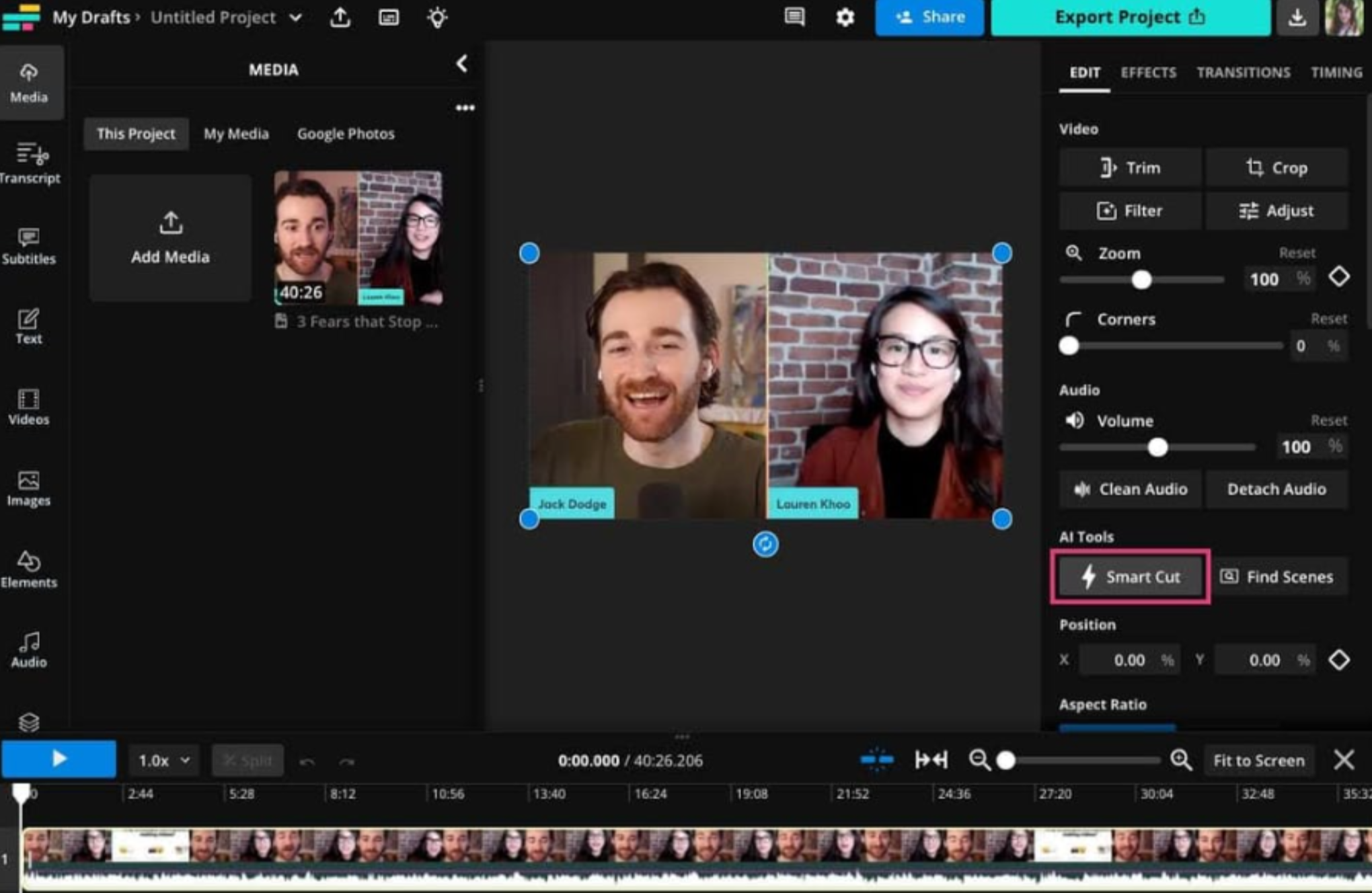 Organisation der Medien und Erstellung eines Rohschnitts im Kapwing-Video-Editor