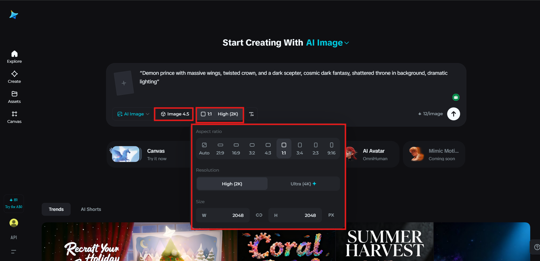 Select the image model and generate