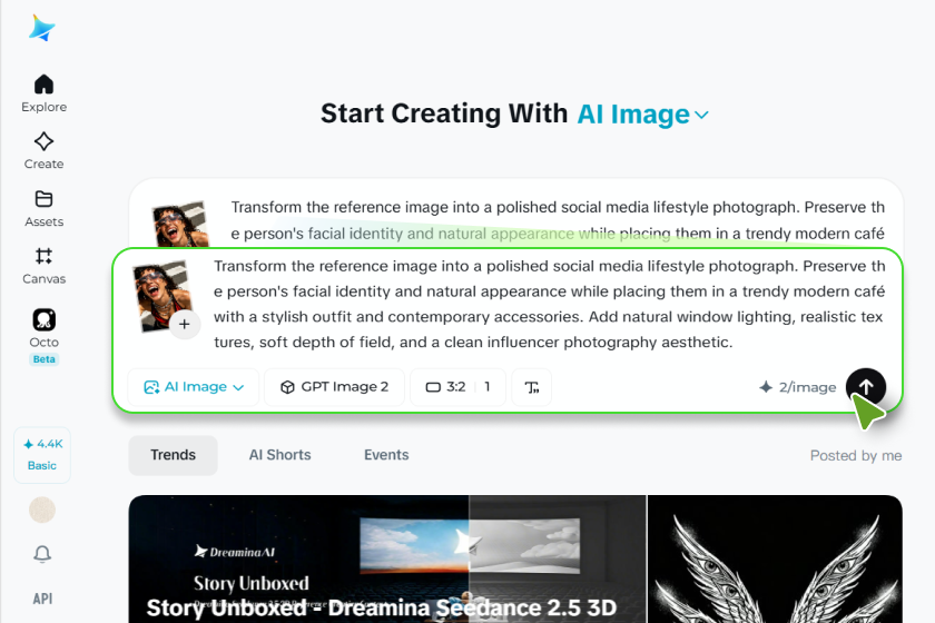 Upload a reference image and prompt