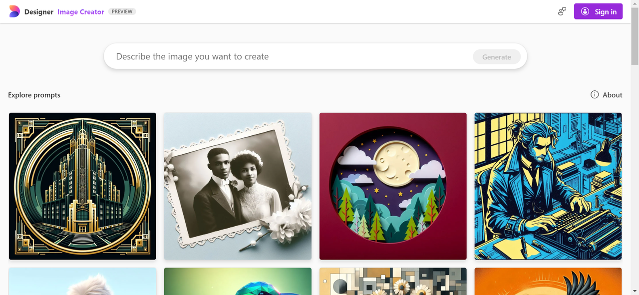 Afbeelding met Image Creator-interface