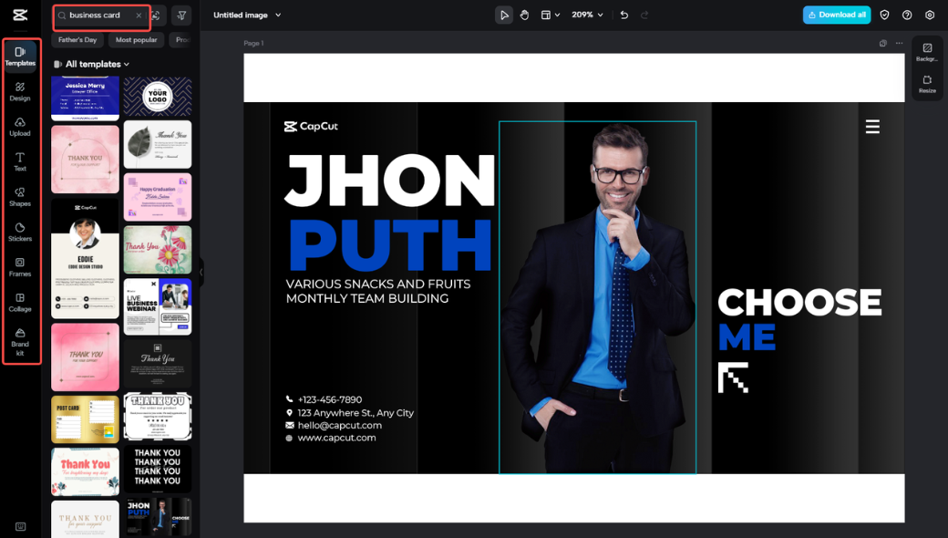 Creare un biglietto da visita con CapCut