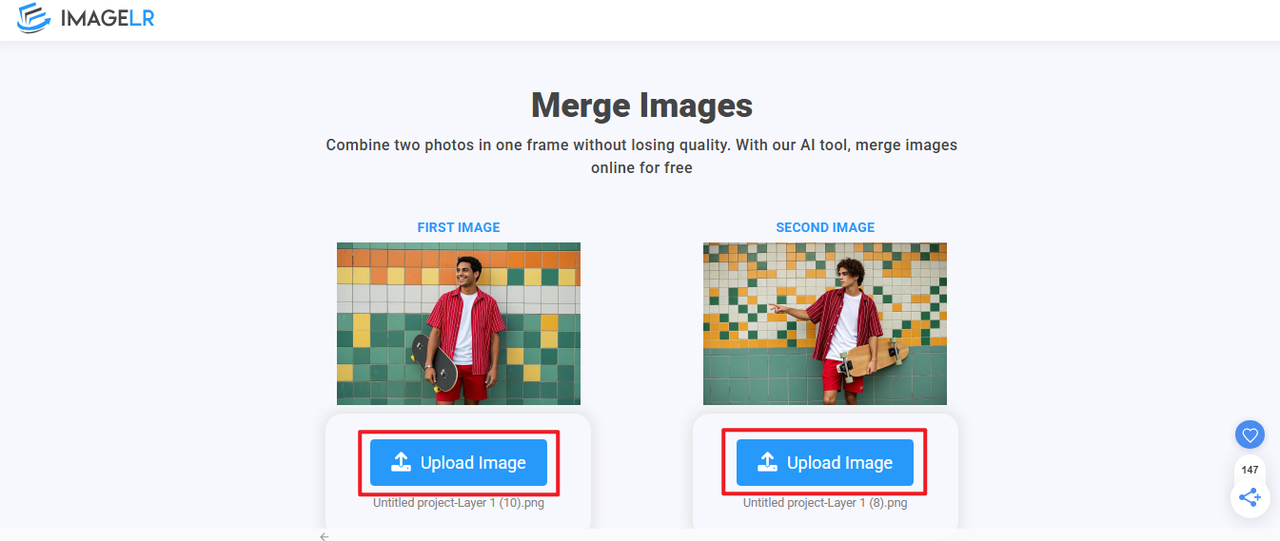 Add pictures together online with IMAGELR
