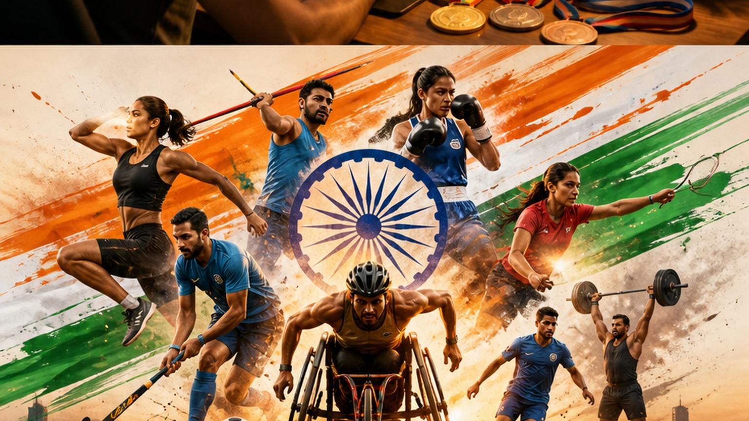 Natural studio portrait of a fictional adult National Sports Day AI Poster Prompts