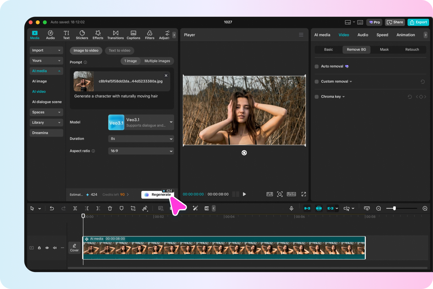 Fotó konvertálása videó AI a CapCut asztali videószerkesztőben