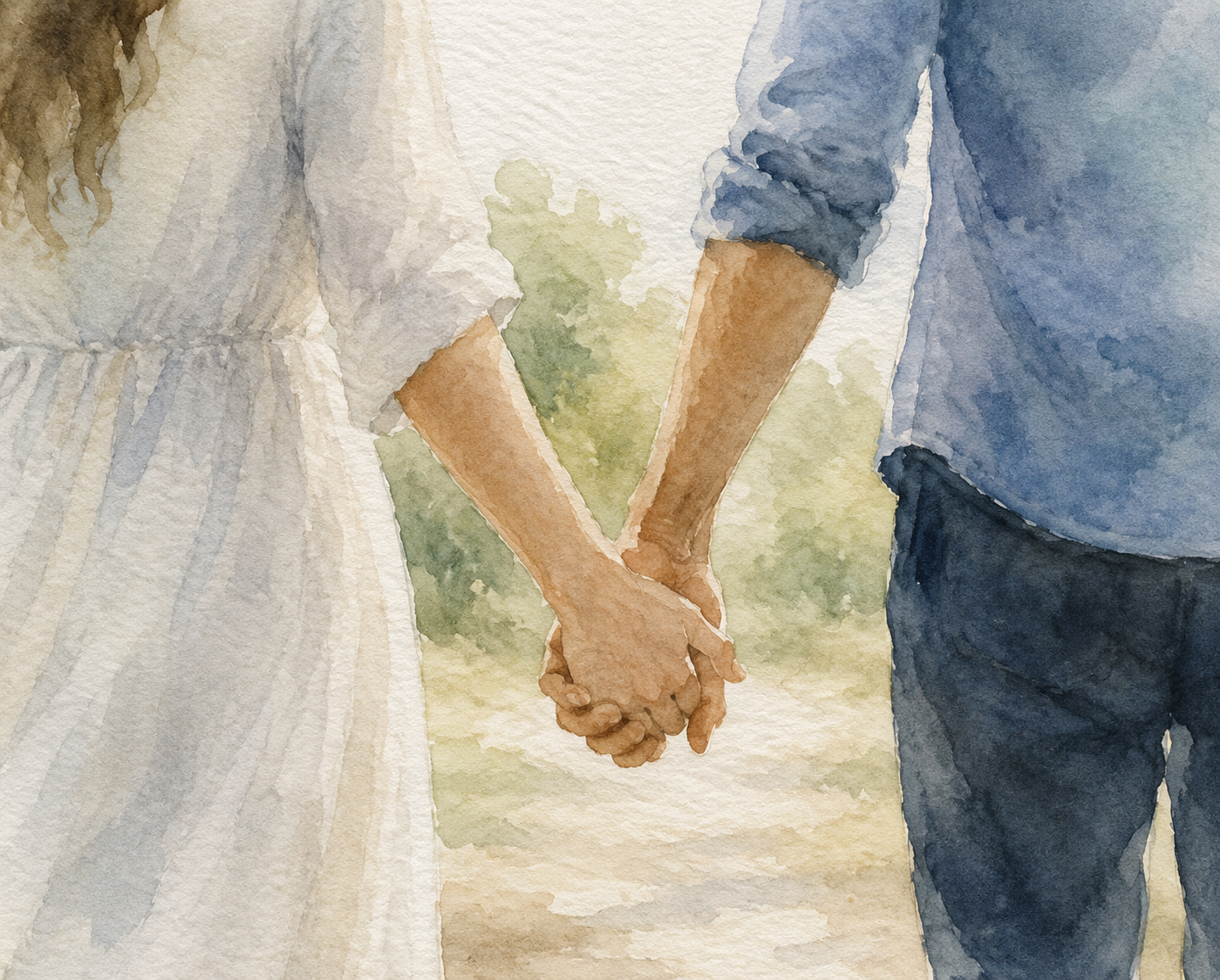 Dreamina watercolor couple photo prompt prompt example 3: Hand-Holding Paper Texture