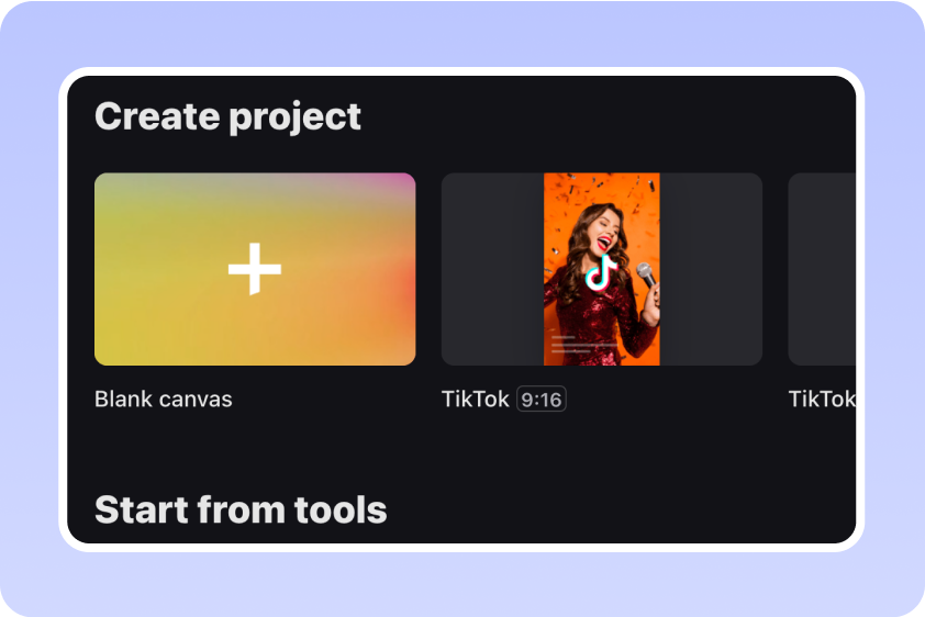 crie um projeto no CapCut