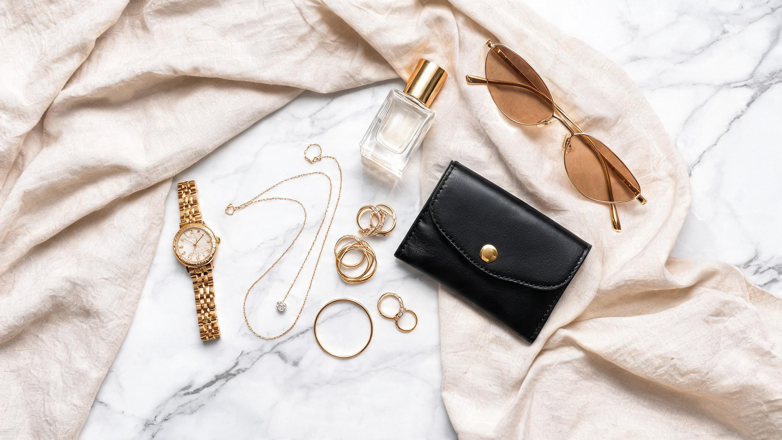 Jewelry and accessories flat lay