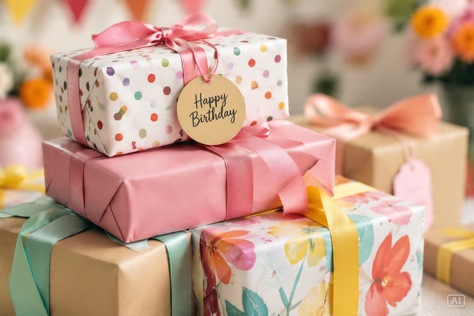 Wrapped birthday gifts image generated by Pippit