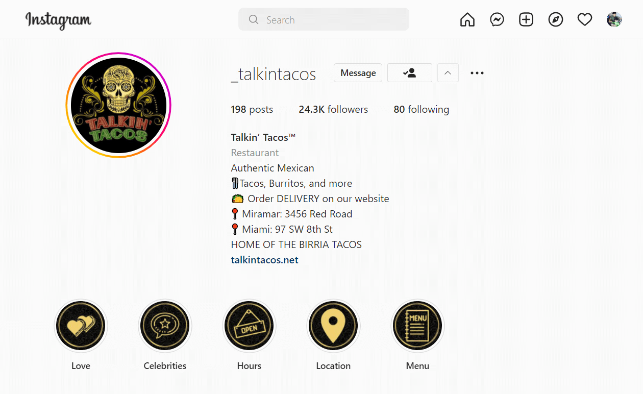 Esempio di business bio per Instagram
