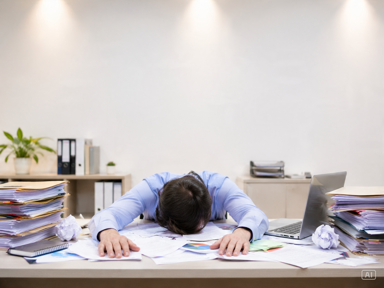 Exhausted desk slump meme template generated by Pippit