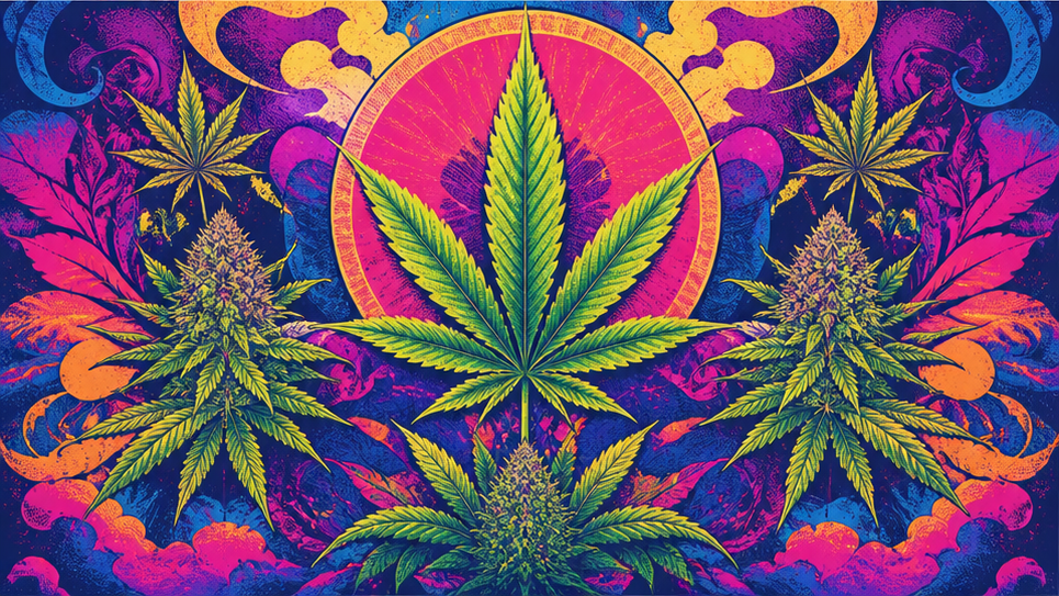 Cannabis Psychedelic Poster AI Effect - Surrealistiskt konsertkonstverk