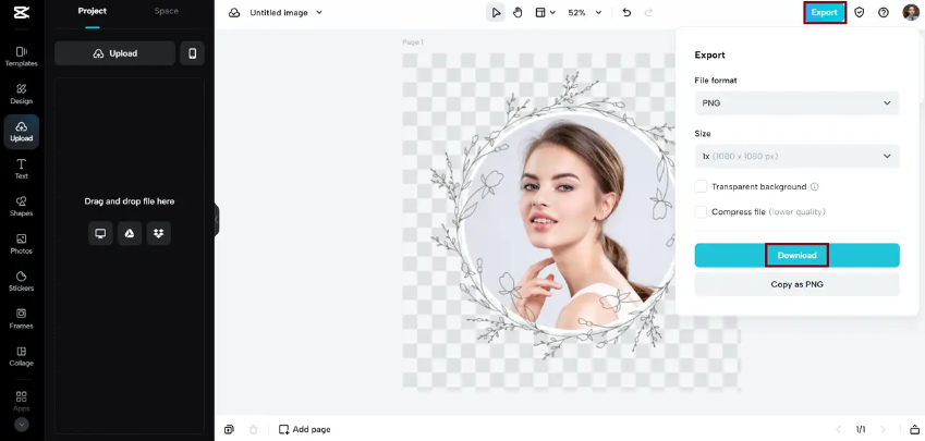 Export transparent background image