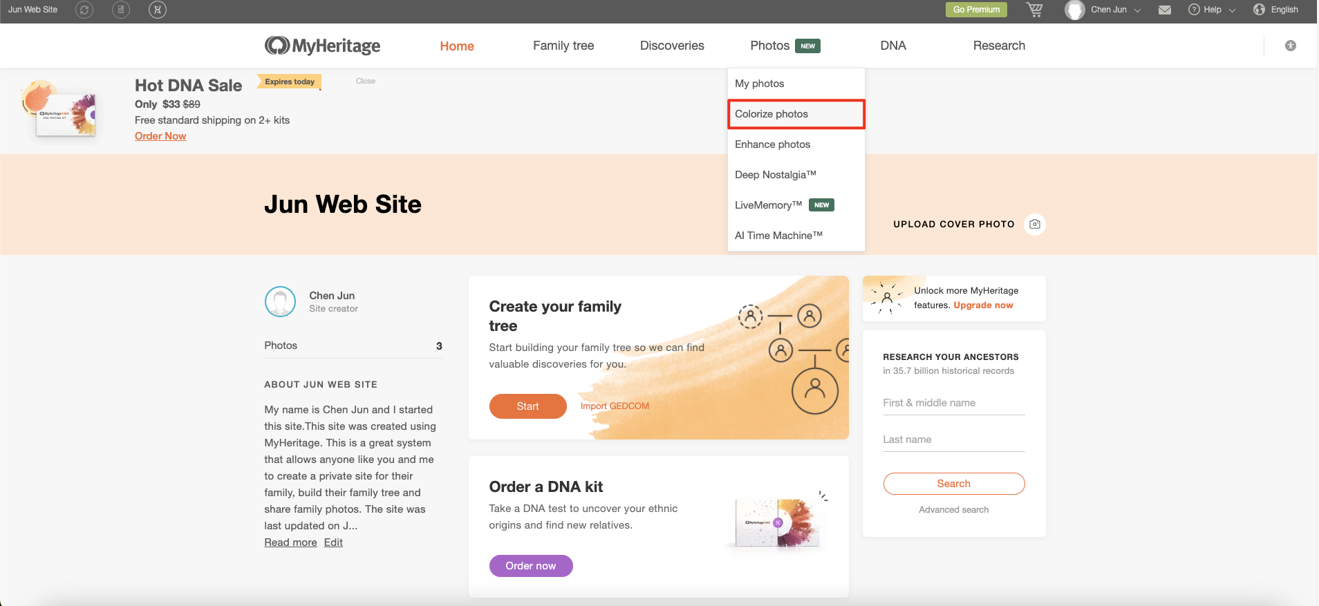 coût de l'améliorateur de photos MyHeritage