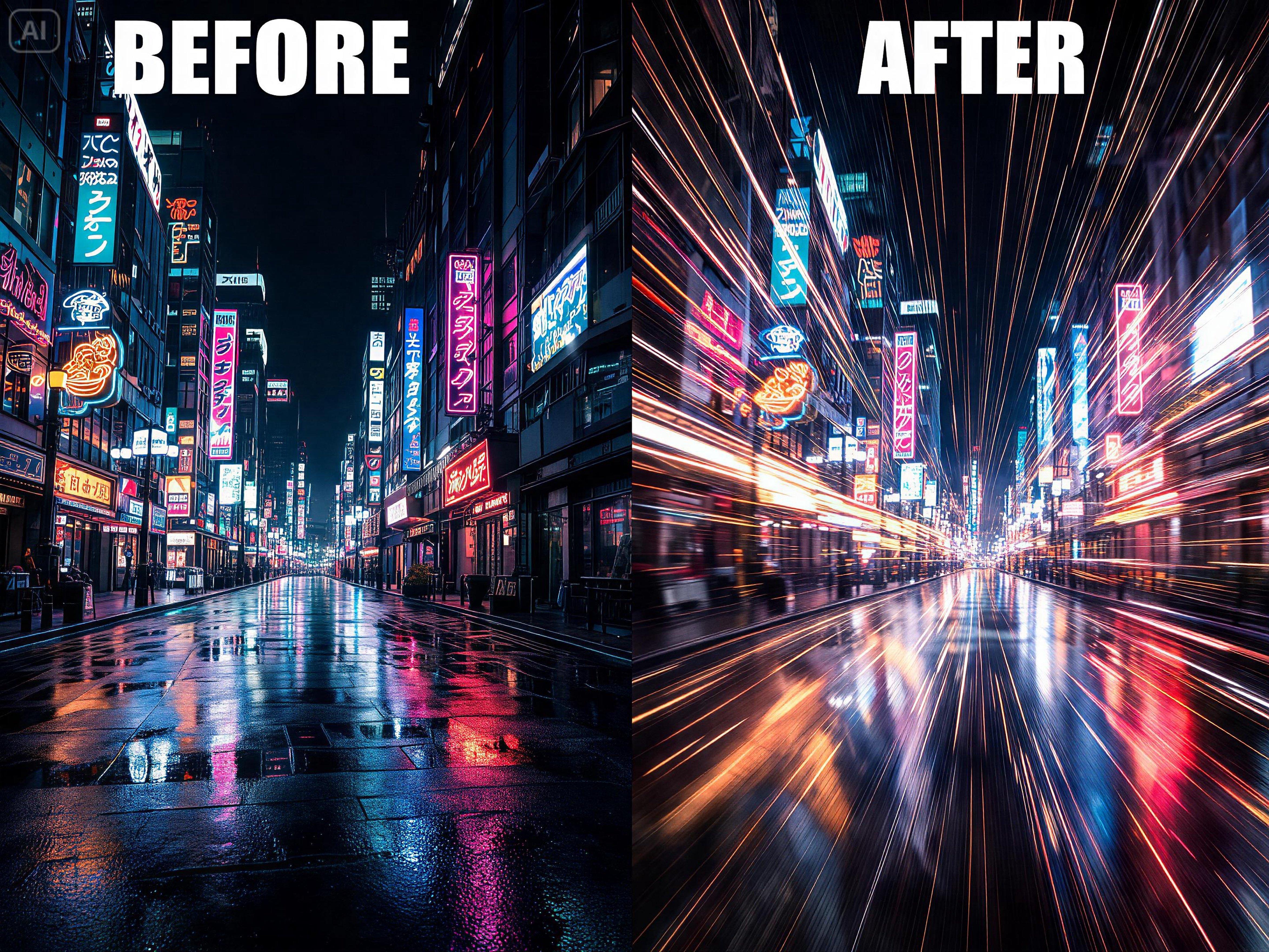 Mag-prompt para sa isang neon city portrait na may radial light trails