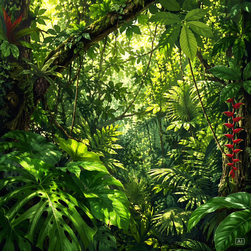 Green rainforest canopy drawing prompt generated by Pippit