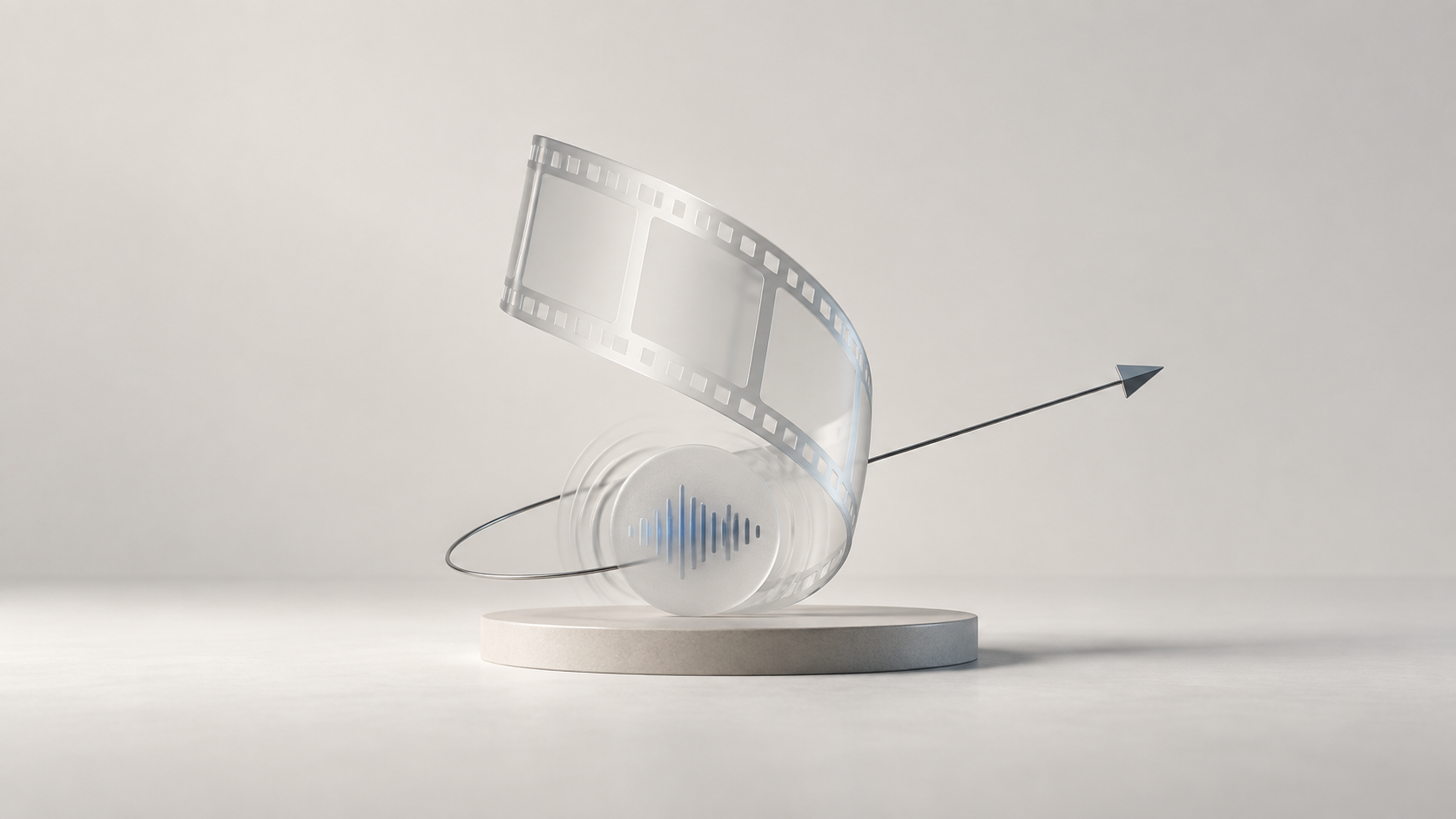 Minimal translucent film frame with an audio ripple and motion line