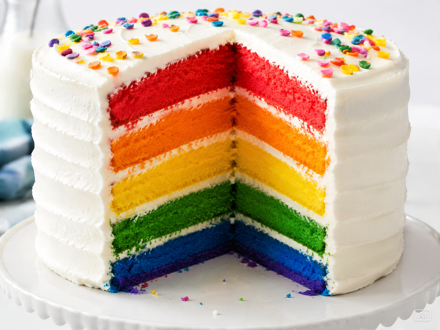 Rainbow layer cake image generated by Pippit