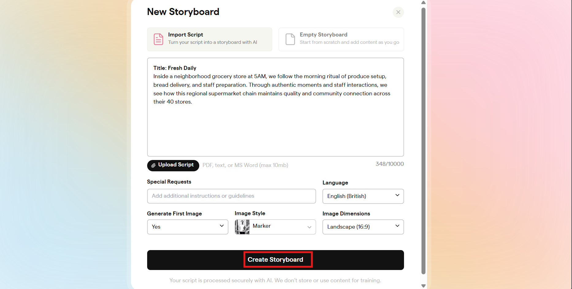 Hasilkan storyboard Anda