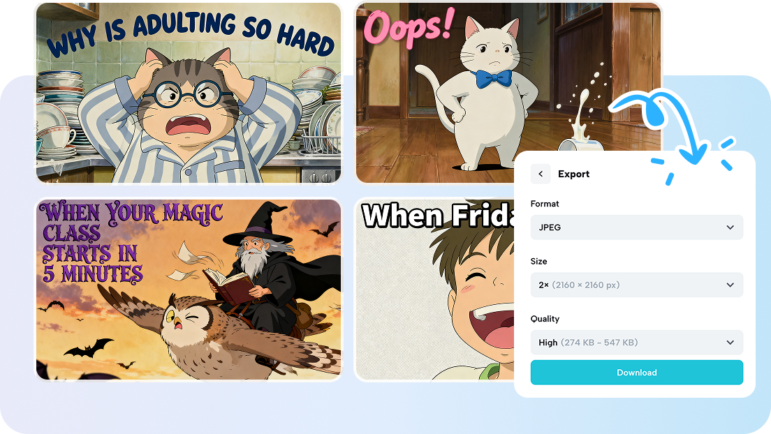 Lumikha ng mga meme at wallpaper na may Ghibli-style