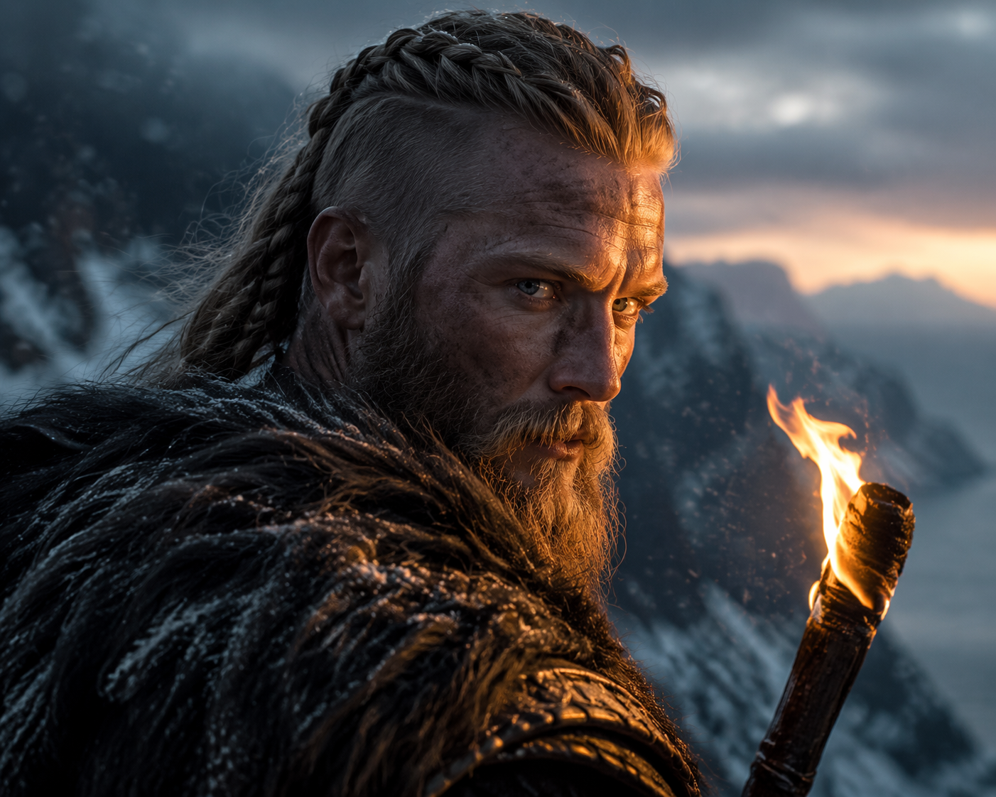 Dreamina AI Viking portrait generator video prompt example 1: Storm-Cliff Viking