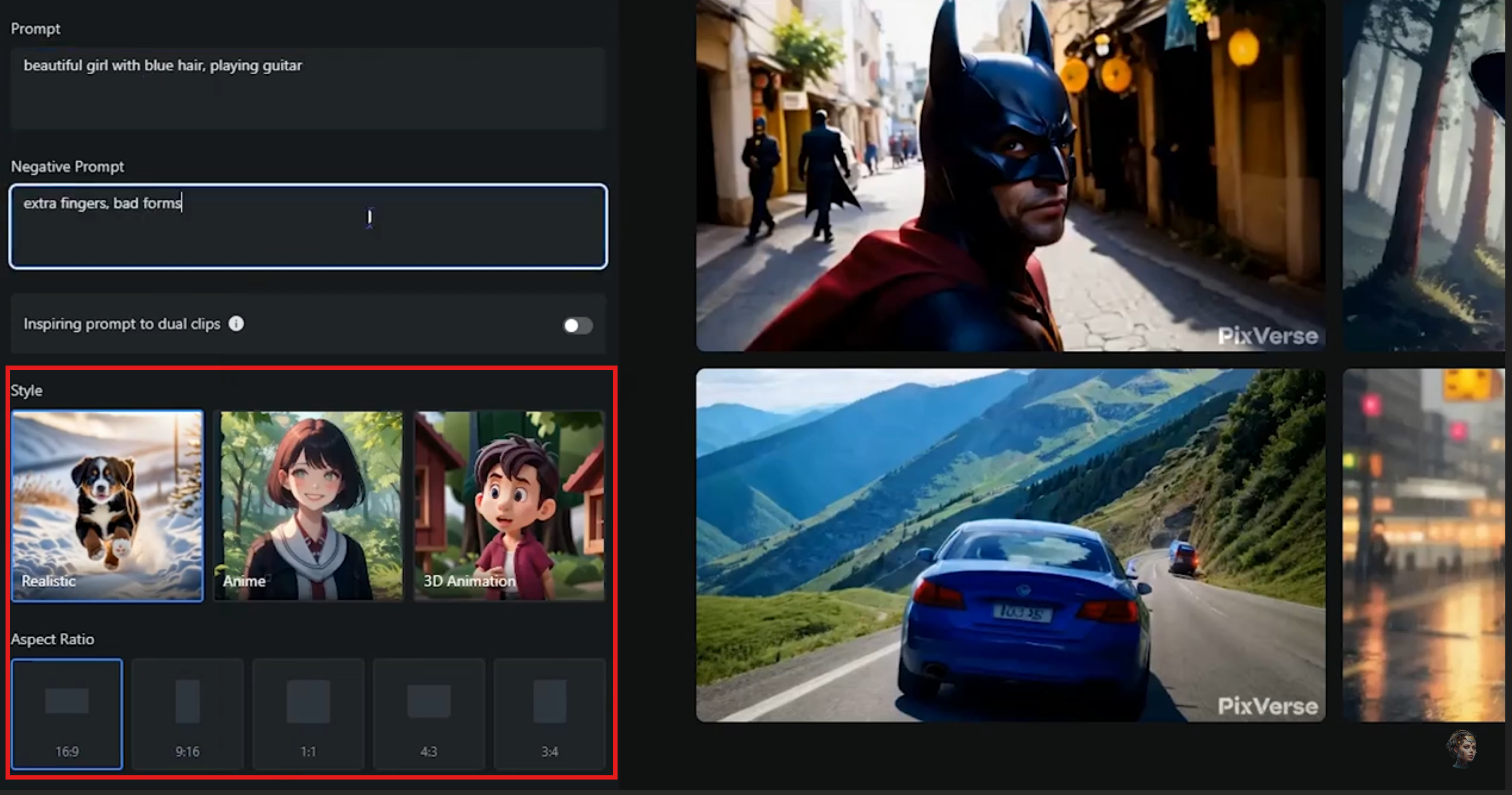 Impostazioni AI Haiper