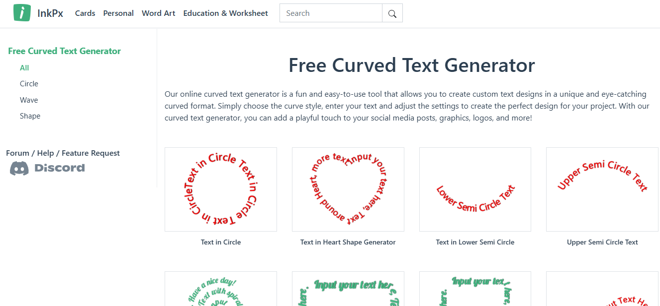 Inkpx curve text generator