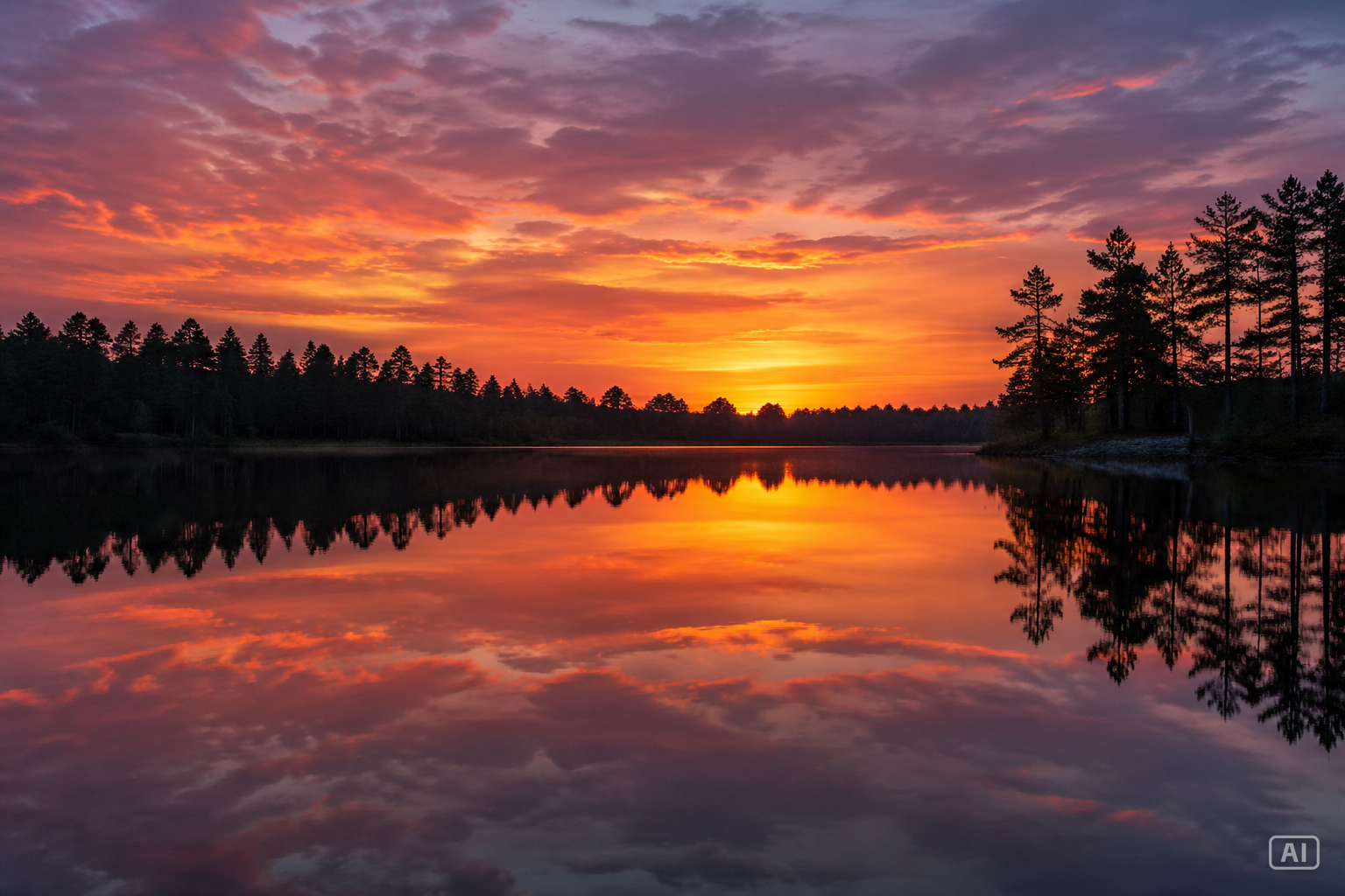 Lake reflection sunset image generated by Pippit