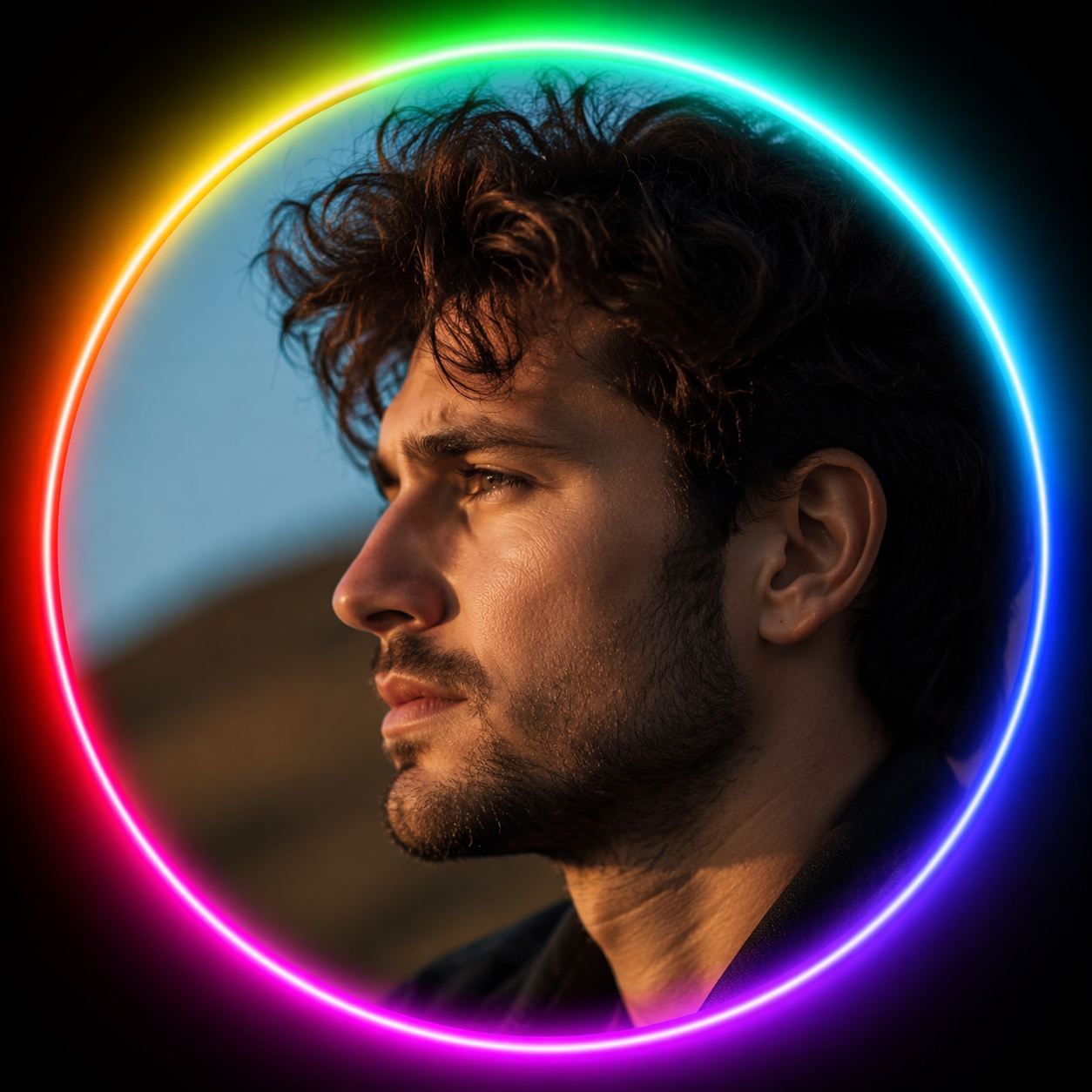 Dreamina rainbow pfp border maker prompt example 6: Holographic Profile Ring