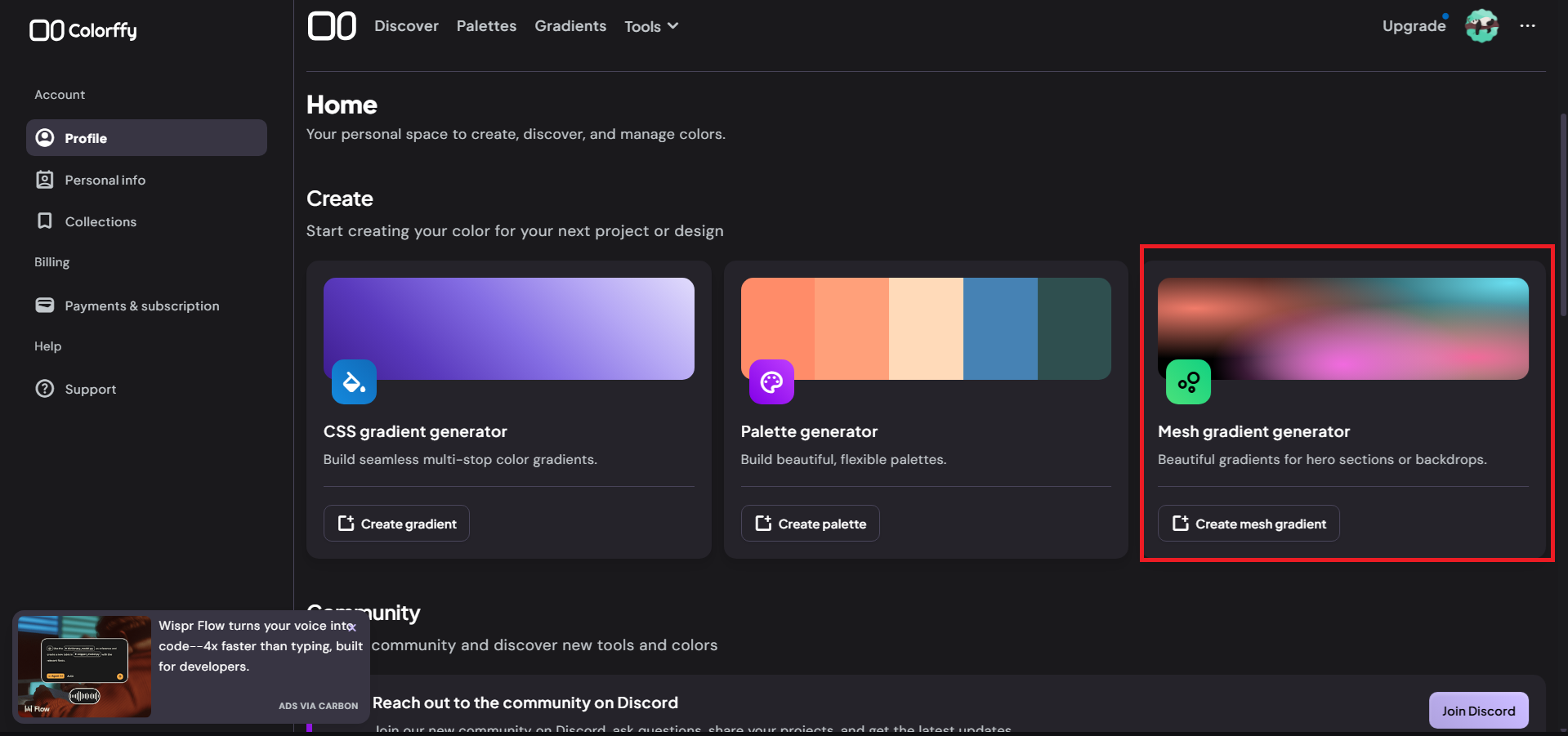 Öffnen Sie den Farbverlaufs-Mesh-Generator auf Colorffy.