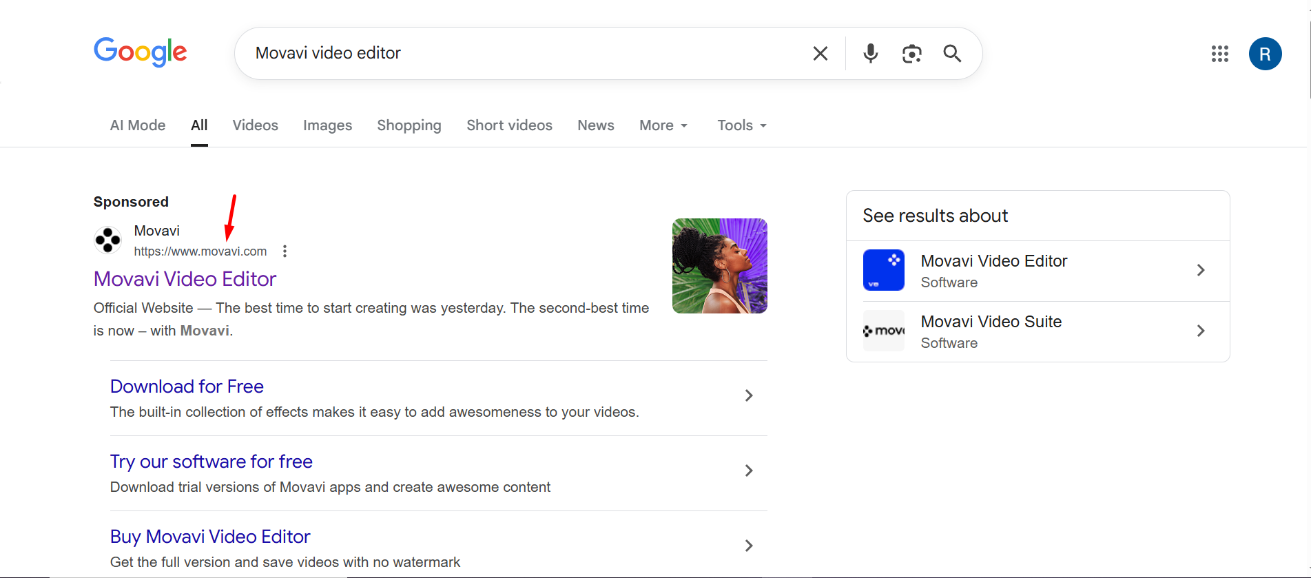Pagbisita sa opisyal na website ng Movavi Video Editor