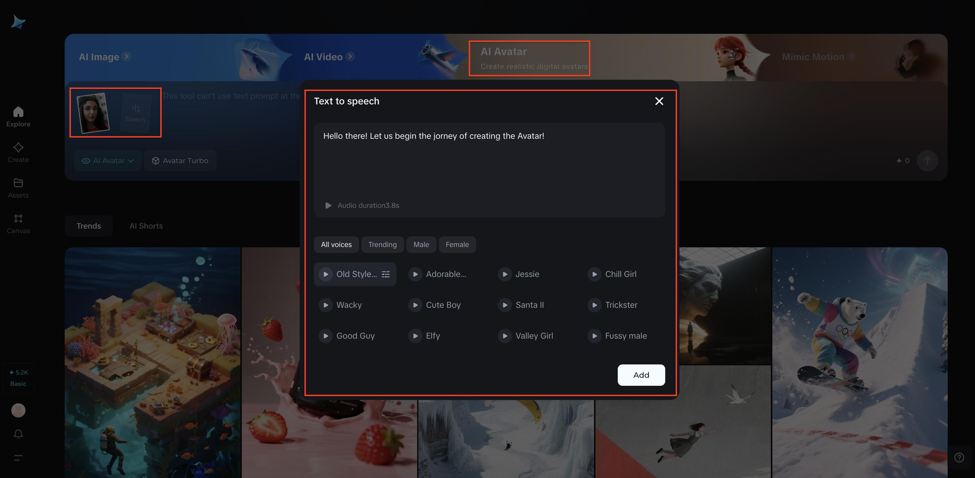 Upload image and enter script