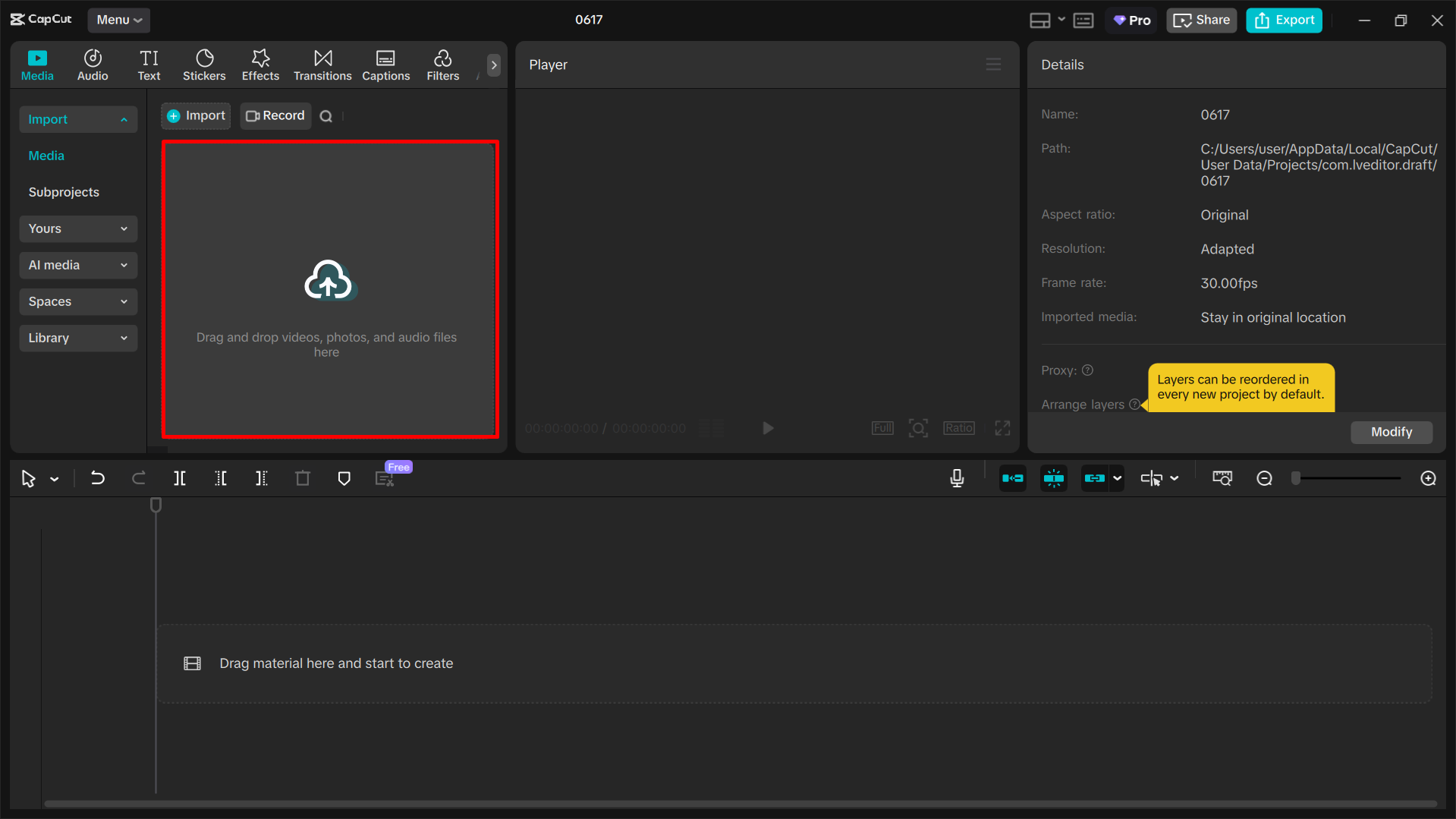 Importare la GIF nell' CapCut editor video desktop