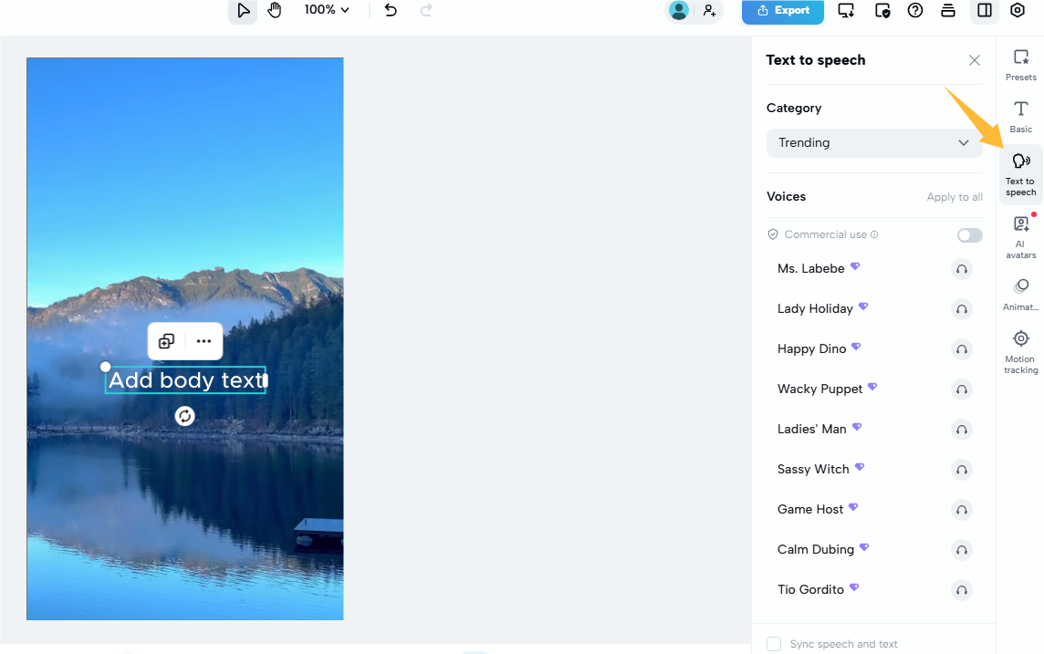 Utilizzare text-to-speech in CapCut linea