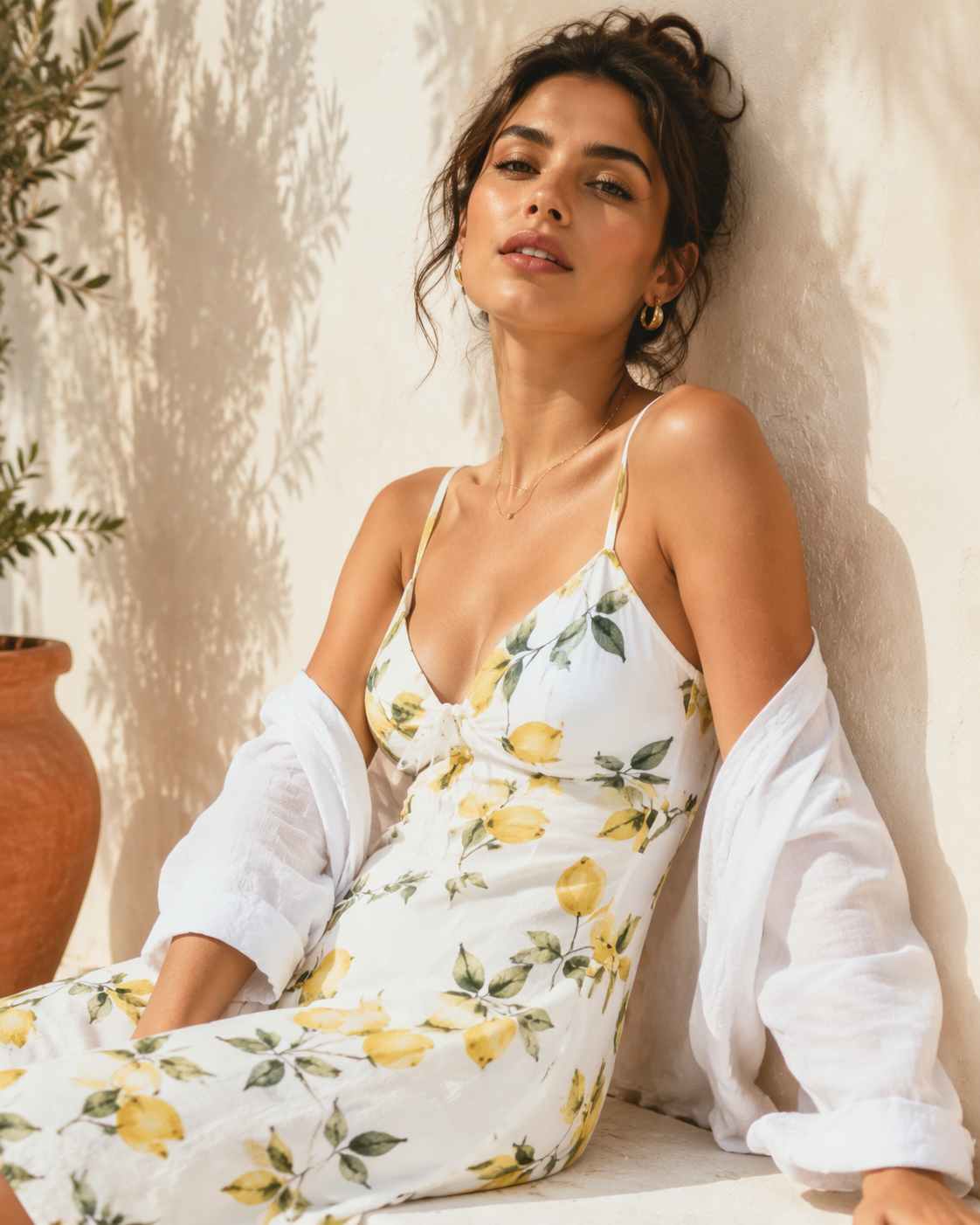 Dreamina summer outfit try on prompt example 3: Linen and Cotton Detail Shot