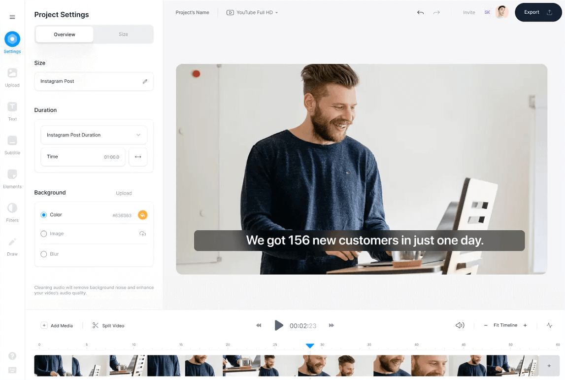 Benutzeroberfläche von Veed.io – ein Online-Videobearbeitungsprogramm für E-Commerce.