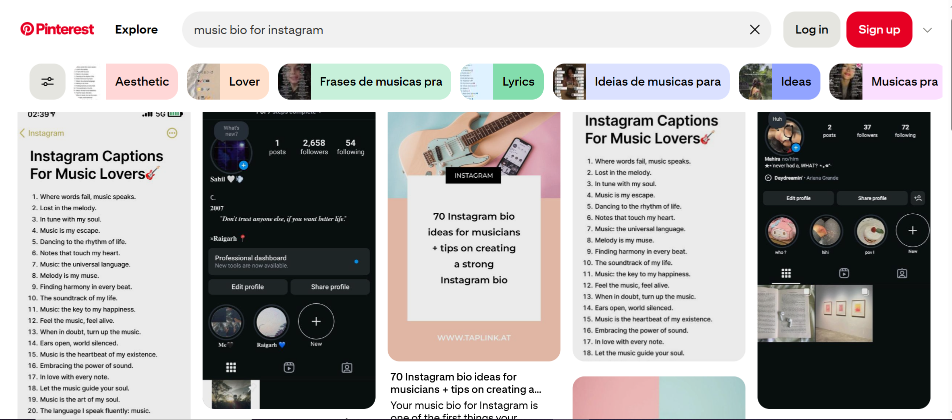 Pinterest dengan idea bio Instagram untuk pemuzik
