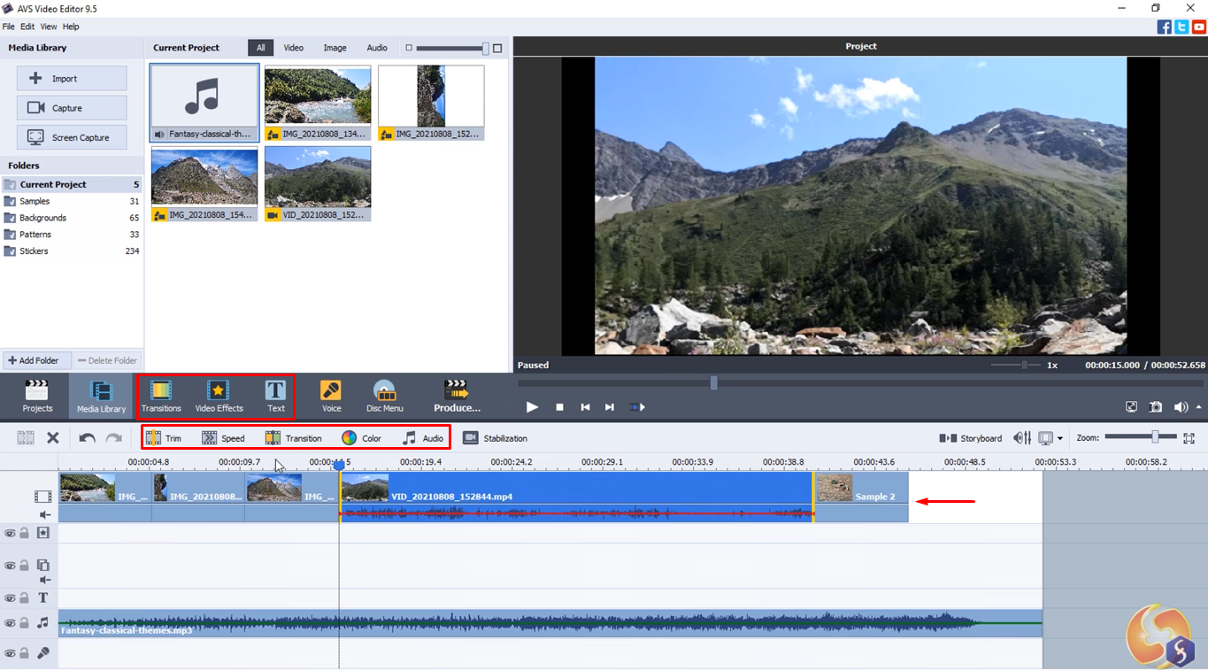 Aggiungere video e iniziare la modifica in AVS Video Editor