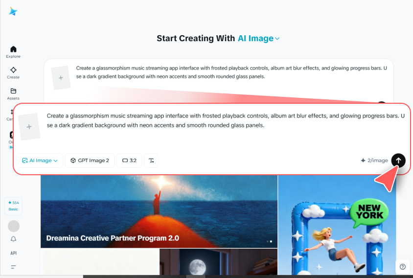 Upload your UI or design reference and enter a prompt