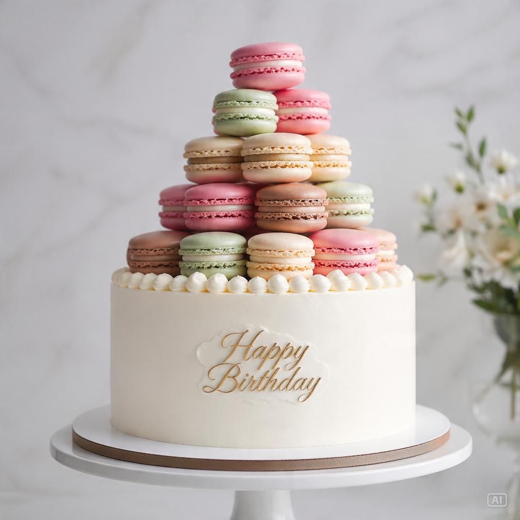 Macaron tower birthday cake generated by Pippit