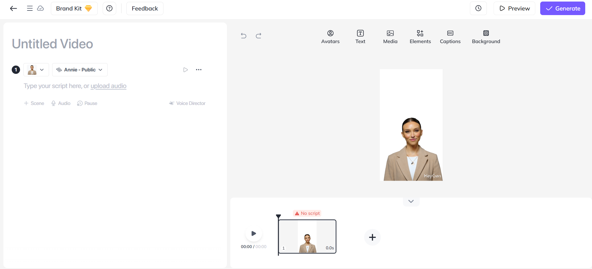 HeyGen video generation interface