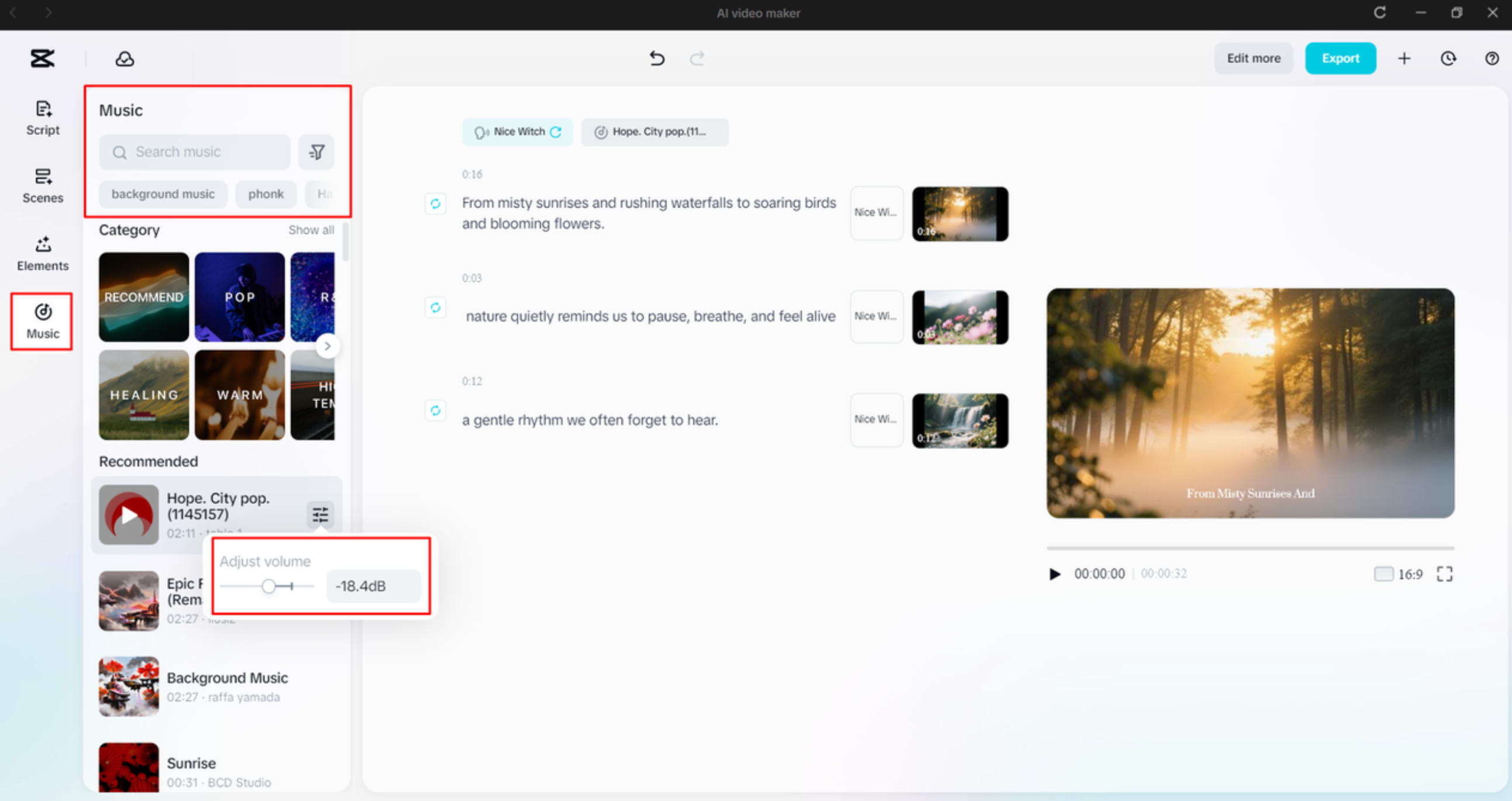 Menambah muzik latar belakang pada video menggunakan editor video desktop CapCut