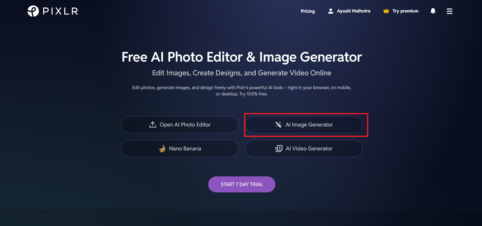 Open the AI Image Generator