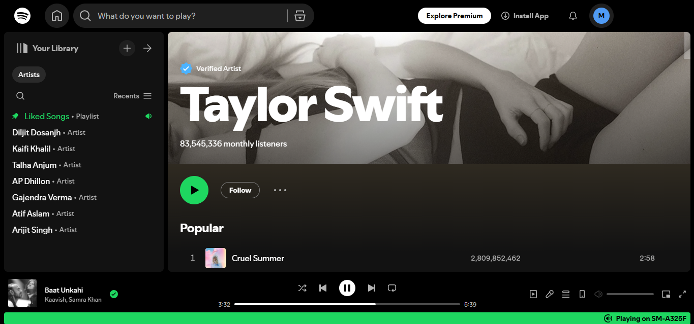 Taylor Swift - l'un des artistes les plus écoutés sur Spotify de tous les temps