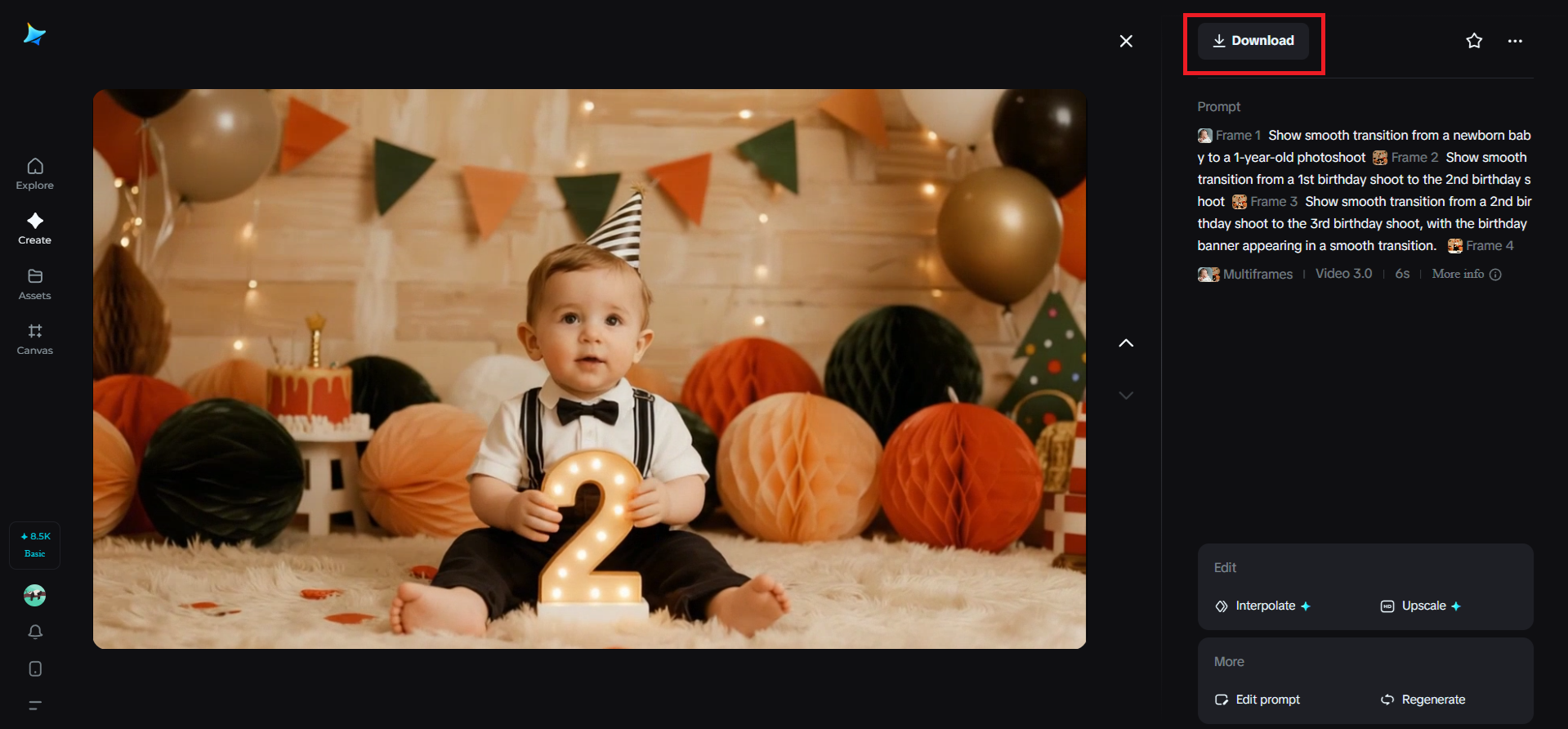 Prévisualisez et téléchargez votre vidéo d'invitation d'anniversaire.