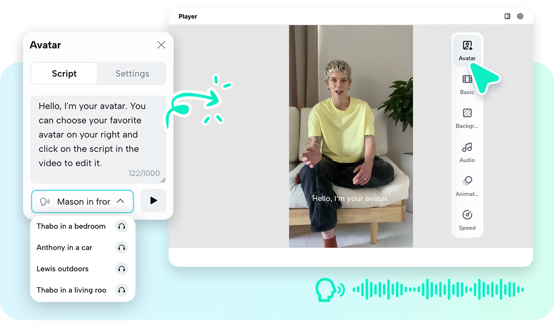 Pippit's AI Avatar selection interface showing diverse options or a custom avatar being created