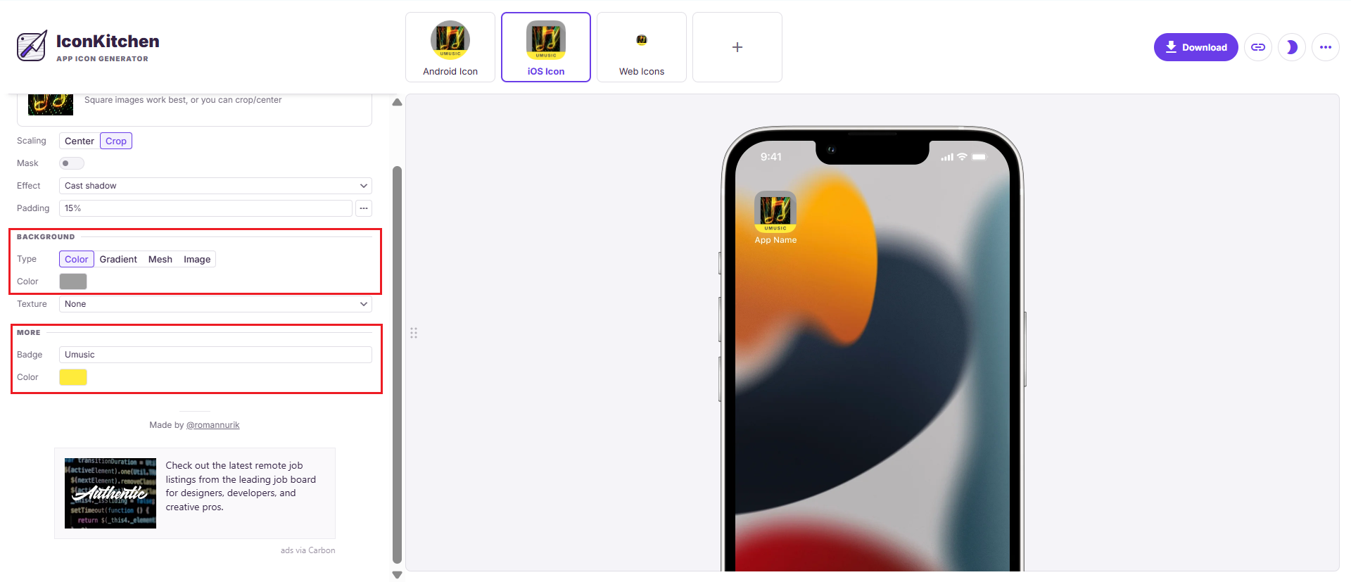 Hintergrund und Abzeichenname einfügen