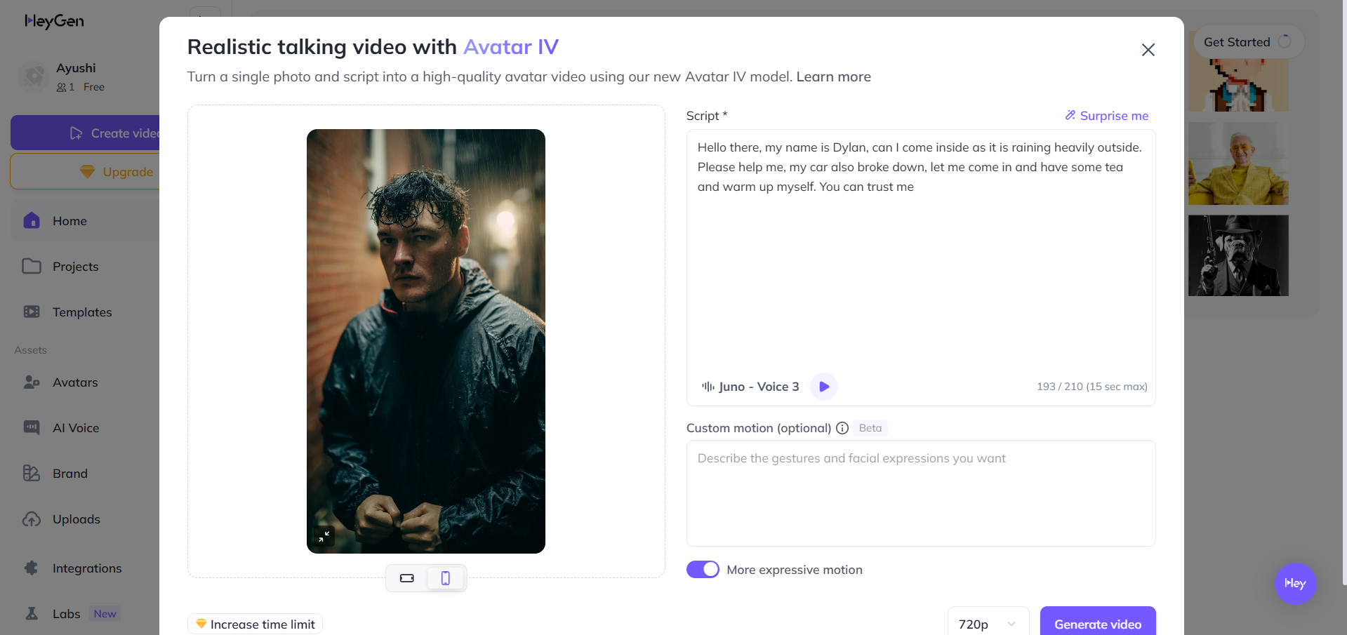 HyGen-Avatar-Video-Interface